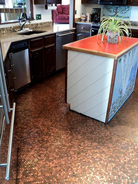 Make A Floor Out Of Real Pennies Step By Step Pretty Purple Door