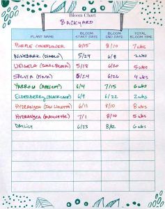 vertical bloom chart with example plants