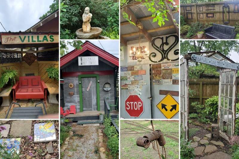 collage of reclaimed items in backyard landscapes