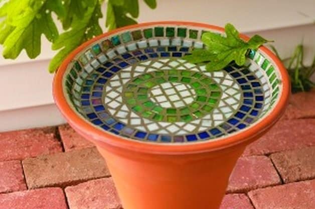 DIY Mosaic bird bath garden art project