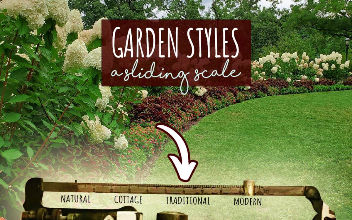 photo of a traditional garden pointing towards the word traditional on a weight scale