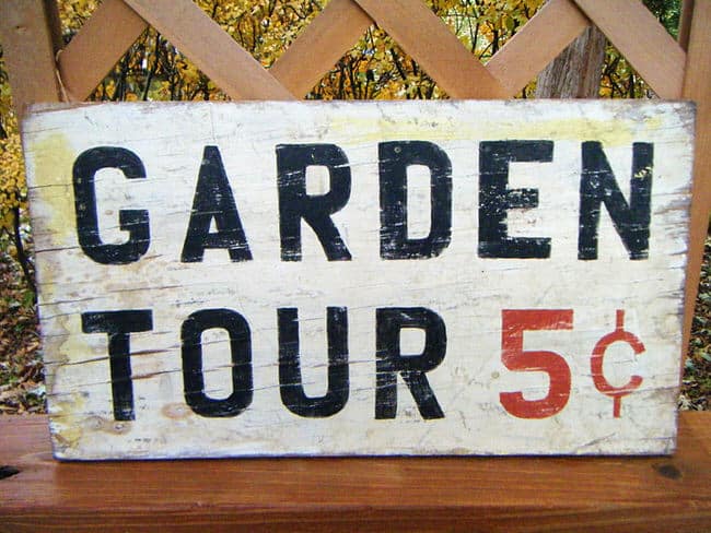Tin Garden Tours 5 Cents Sign