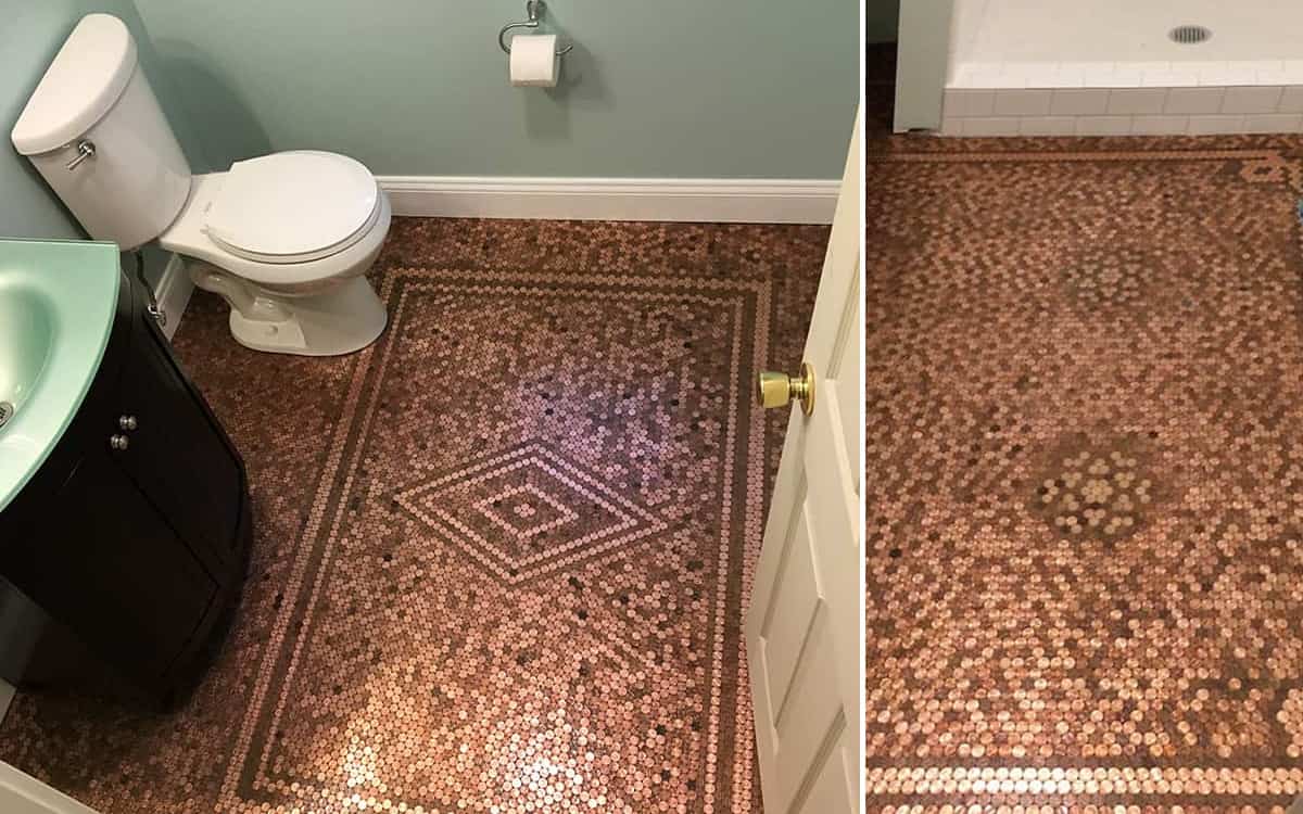 These 4 Home Owners Tiled Their Bathroom Floors With Pennies - Pretty  Purple Door