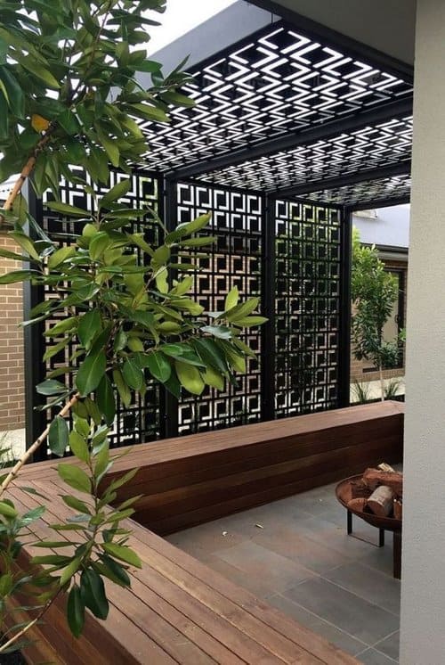 Metal fence panels to enclose your space and hide it from the neighbors view