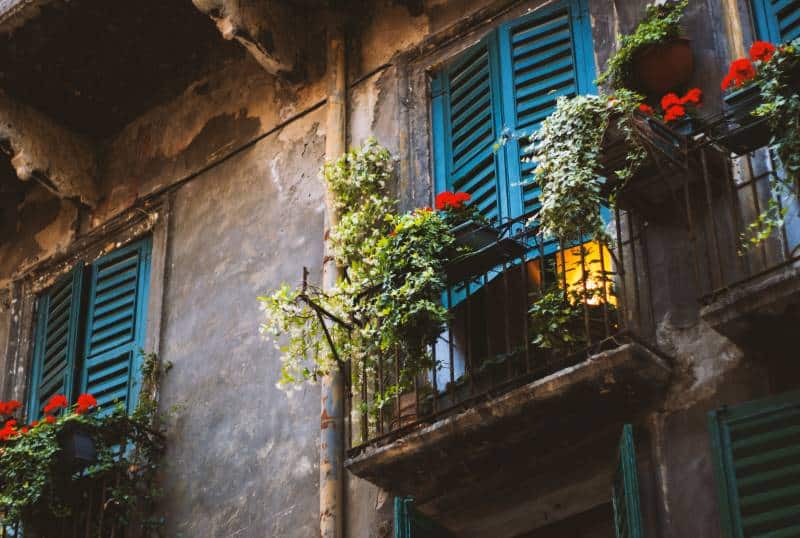 Teal Blue Shutters on balcony