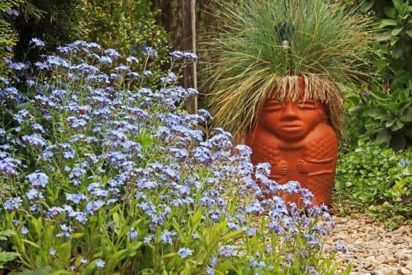 fun container surrounded by plants